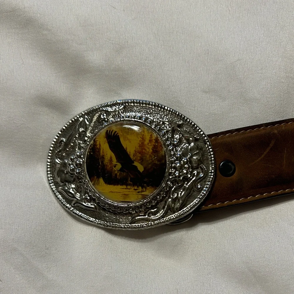 Men’s Silvercreek Classic Brown Leather Belt With Balded Eagle Belt Buckle